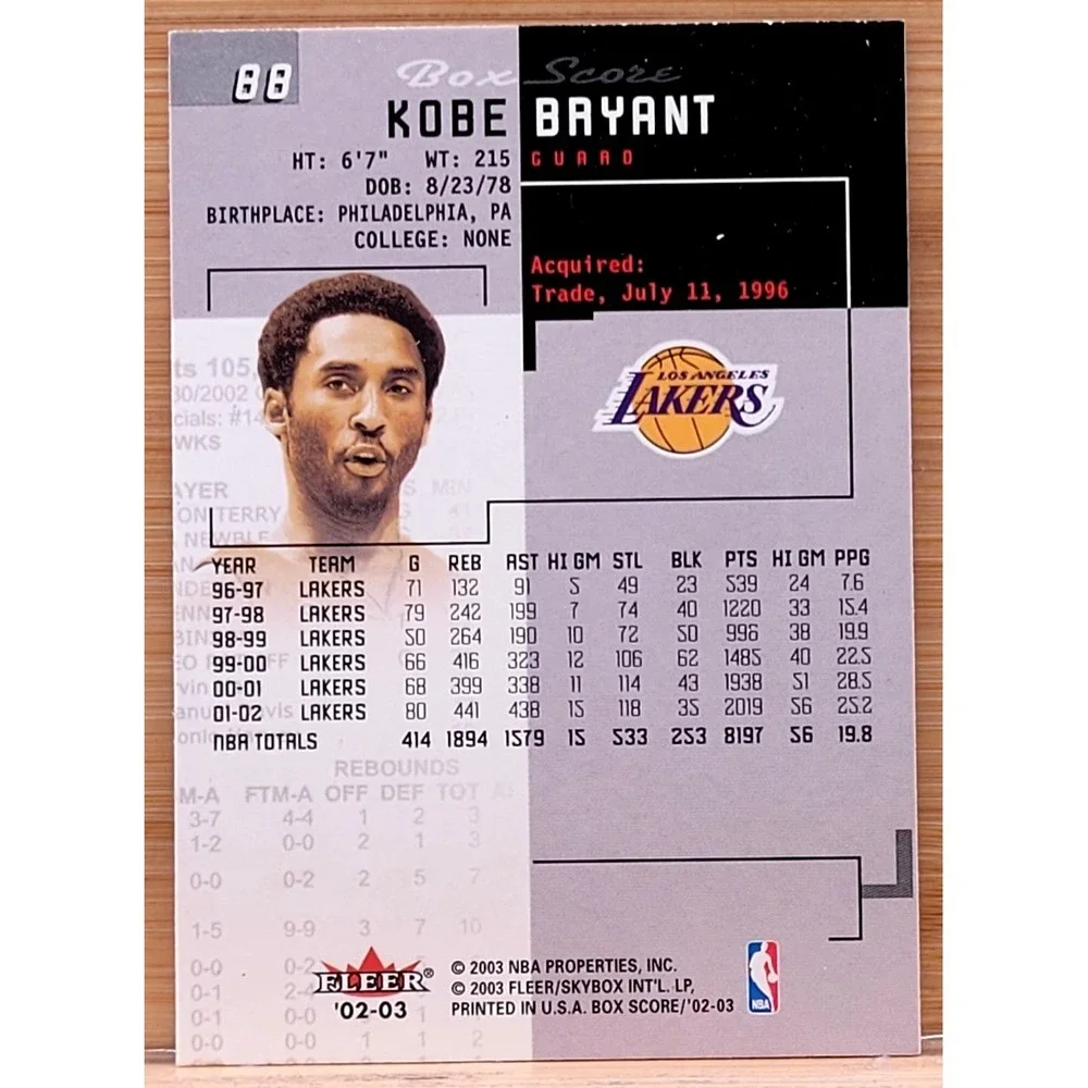 2002-03‎ FLEER BOX SCORE KOBE BRYANT #88 LAKERS